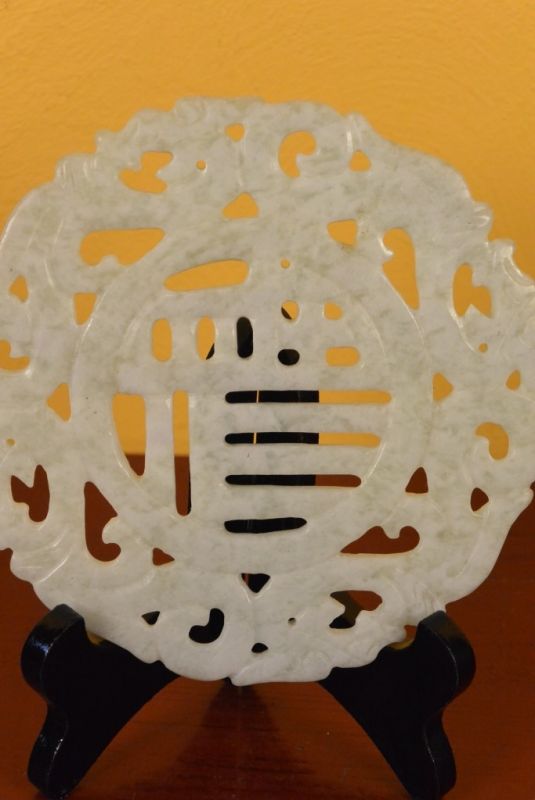 Small Chinese Bi Disk in jade Carved 2