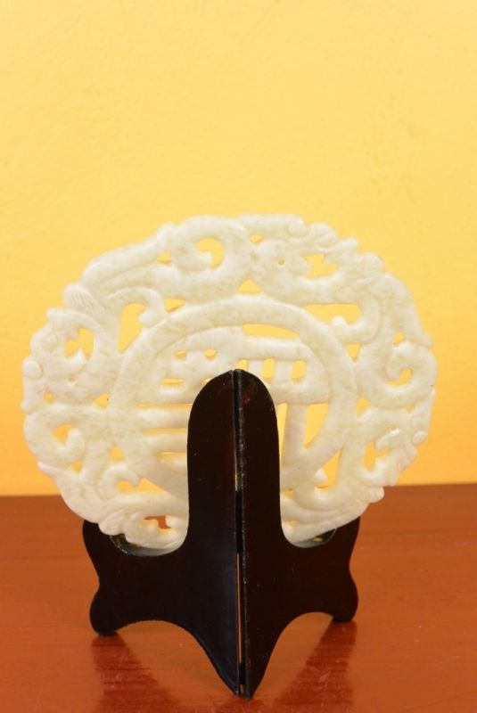 Small Chinese Bi Disk in jade Carved 4