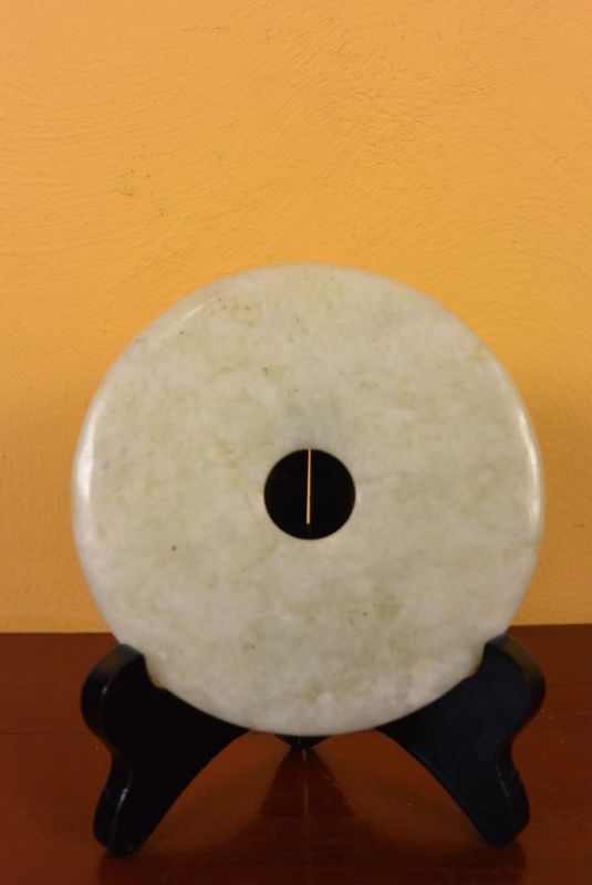 Small Chinese Bi Disk in jade White with green reflections 1
