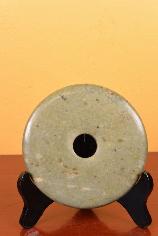 Small Chinese Bi Disk with wooden stand 1