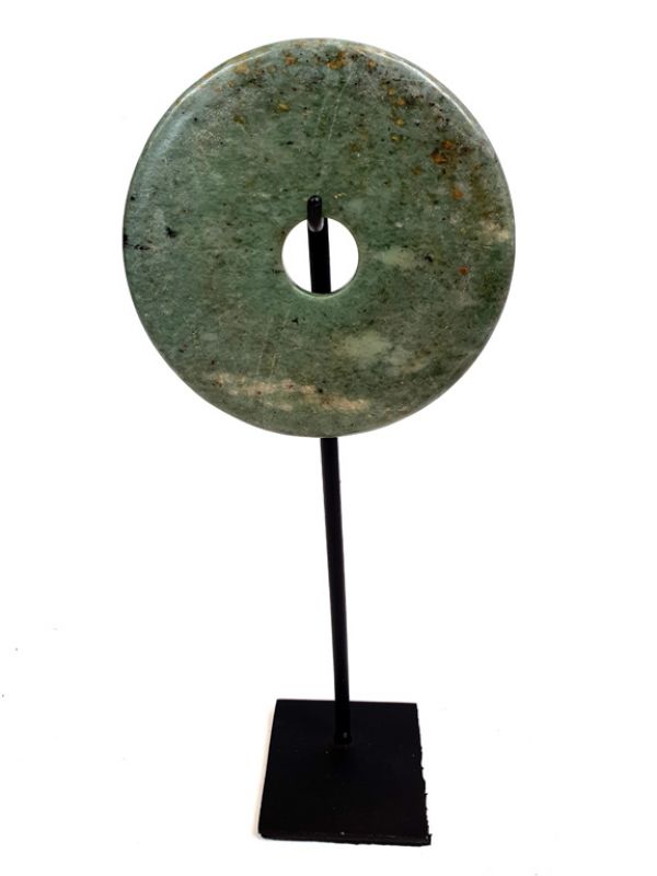 Small Chinese Bi Disk with wooden stand Green 2