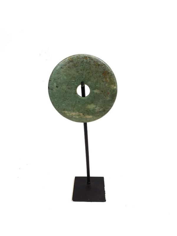 Small Chinese Bi Disk with wooden stand Green 3