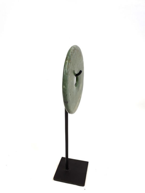 Small Chinese Bi Disk with wooden stand Green 4