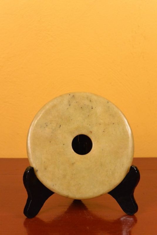 Small Chinese Bi Disk with wooden stand Yellow tones 1