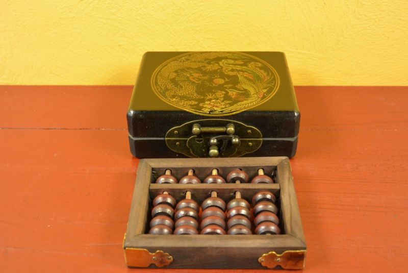 Small Chinese Box black with a dragon with a wooden abacus 2