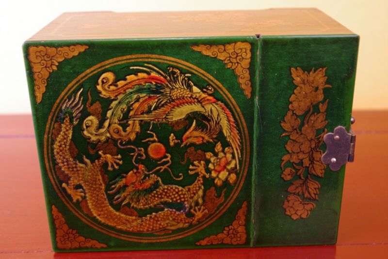 Small Chinese Box Dragon and Phoenix Green 5