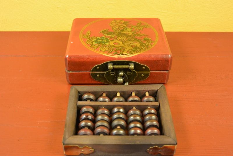 Small Chinese Box red with a bird with a wooden abacus 2