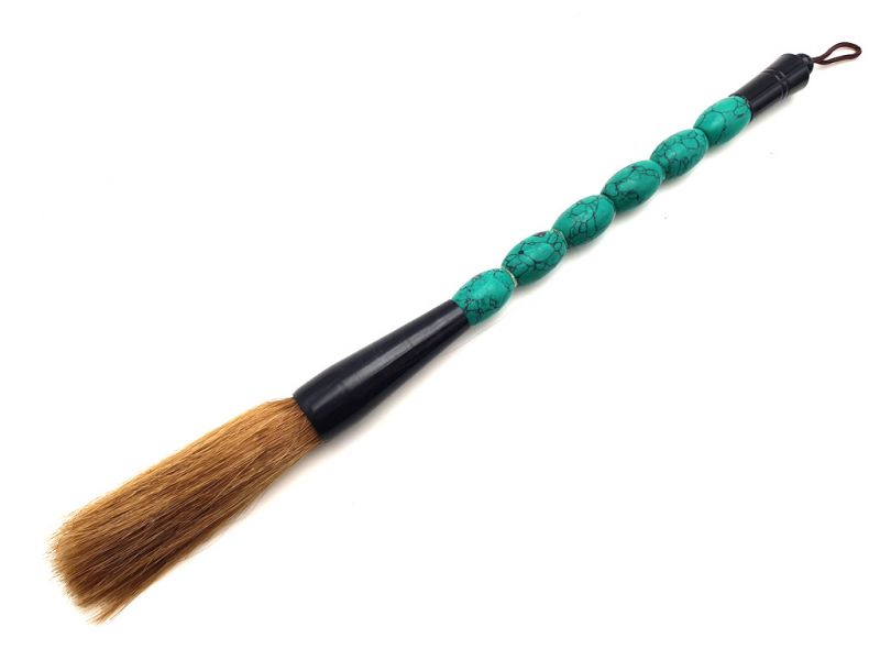 Small Chinese Calligraphy Brush Oval - Green and black 1