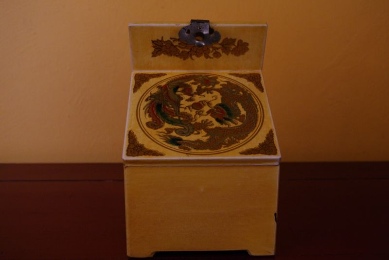 Small Chinese Jewelry Box Dragons and Phoenix White 3