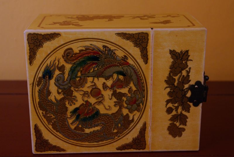 Small Chinese Jewelry Box Dragons and Phoenix White 5
