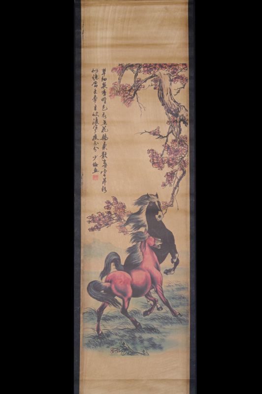 Small Chinese Paining - Kakemono - The cherry tree and the horses 1