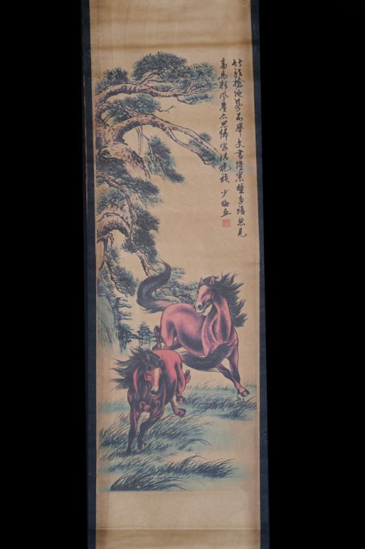Small Chinese Paining - Kakemono - The tree and the horses 1