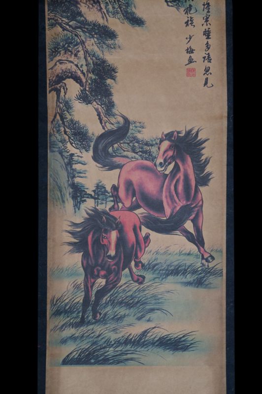 Small Chinese Paining - Kakemono - The tree and the horses 2