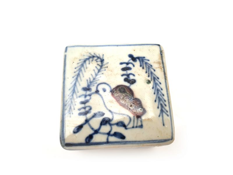 Small Chinese porcelain box - Square - Bird 2