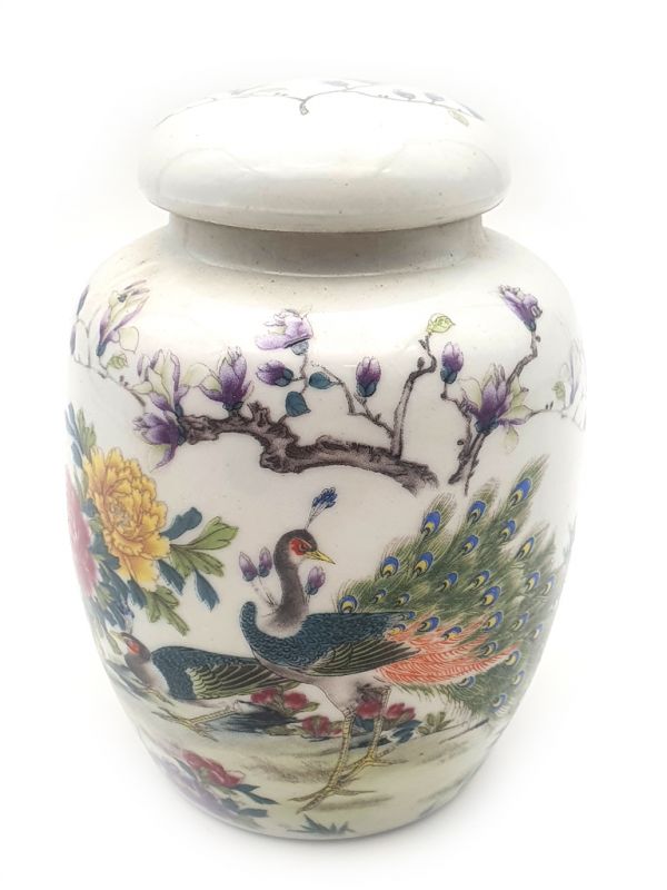 Small Chinese Porcelain Colored Potiche - peacocks 1