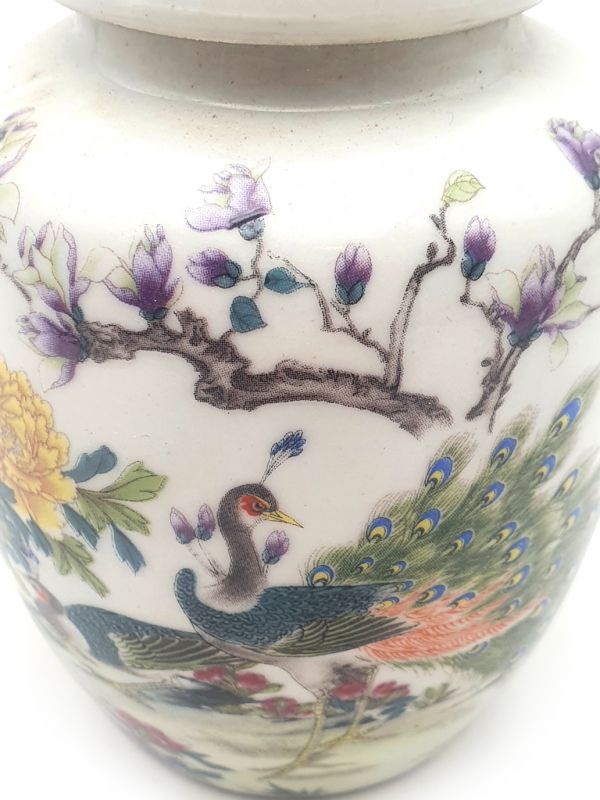 Small Chinese Porcelain Colored Potiche - peacocks 2