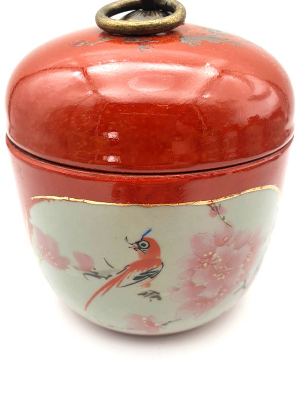 Small Chinese Porcelain Colored Potiche - Red - Bird on a cherry tree 3