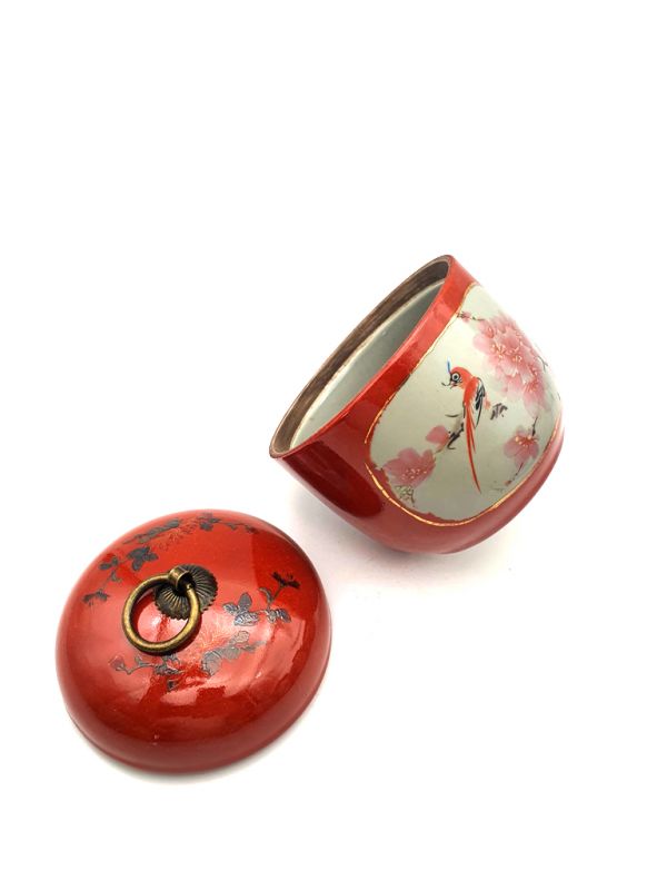 Small Chinese Porcelain Colored Potiche - Red - Bird on a cherry tree 4