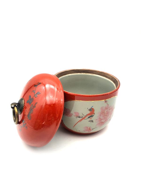 Small Chinese Porcelain Colored Potiche - Red - Bird on a cherry tree 5