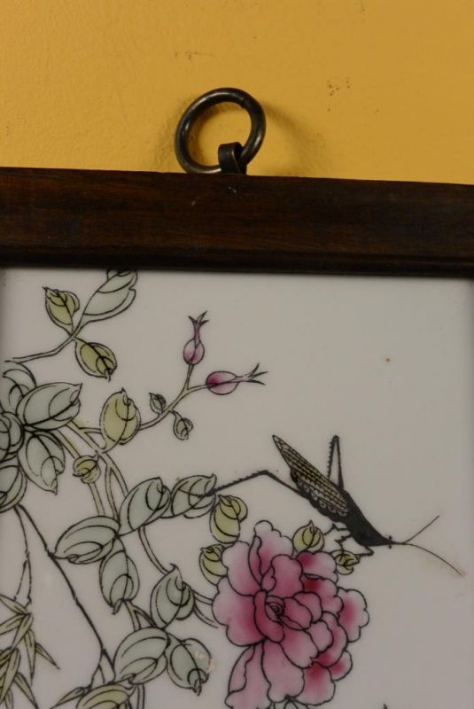 Small Chinese Wood and Porcelain Panel Insect 3 2