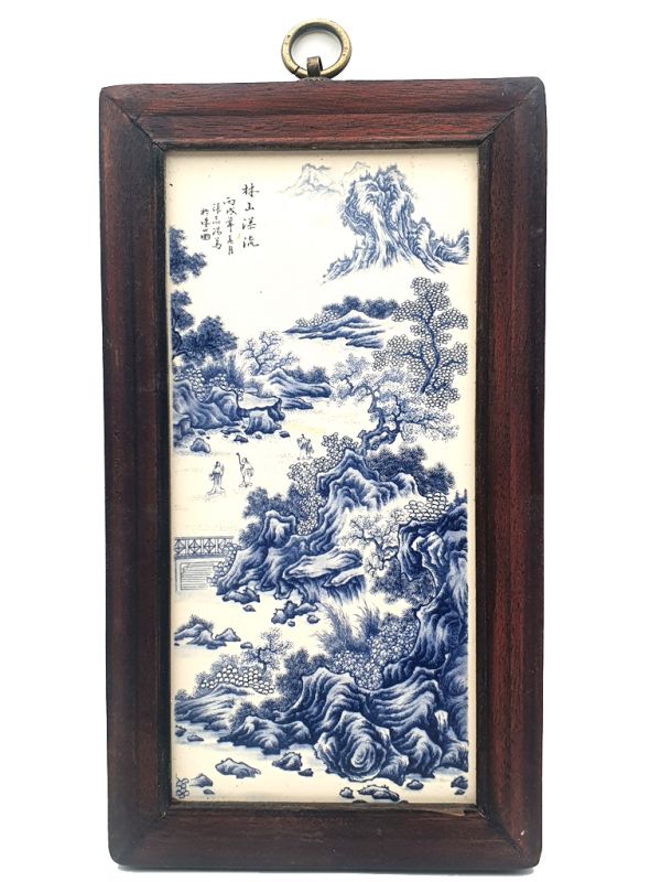Small Chinese Wood and Porcelain Panel The Chinese garden 1