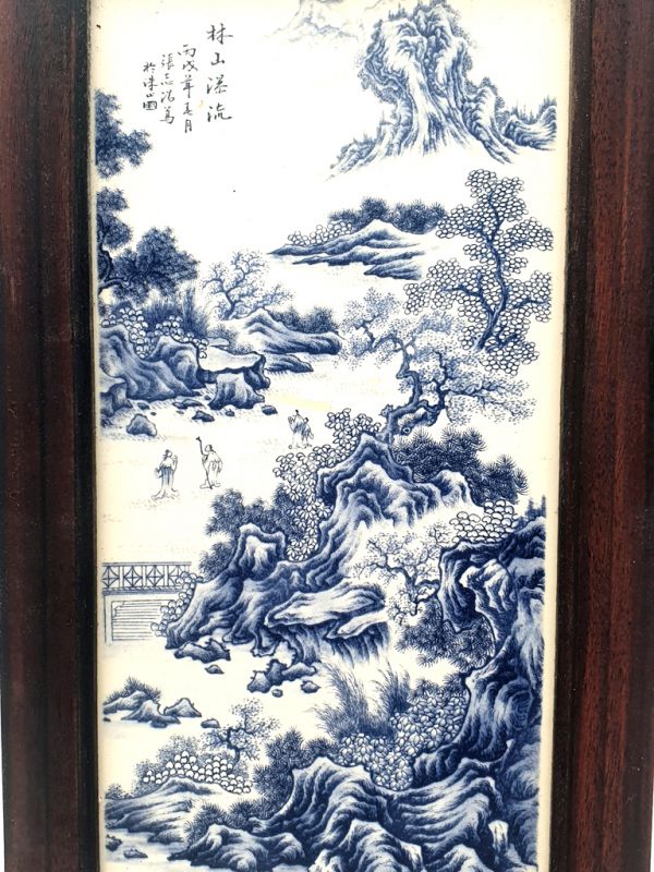 Small Chinese Wood and Porcelain Panel The Chinese garden 2