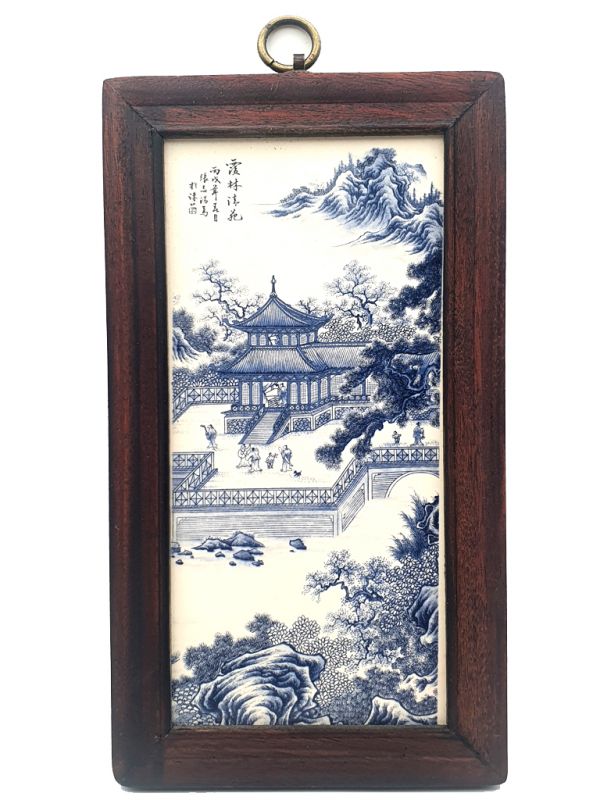 Small Chinese Wood and Porcelain Panel The Chinese temple 1