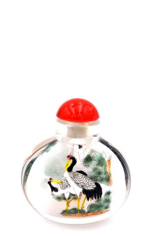 Small Glass Snuff Bottle - Chinese Arist - Common crane 1