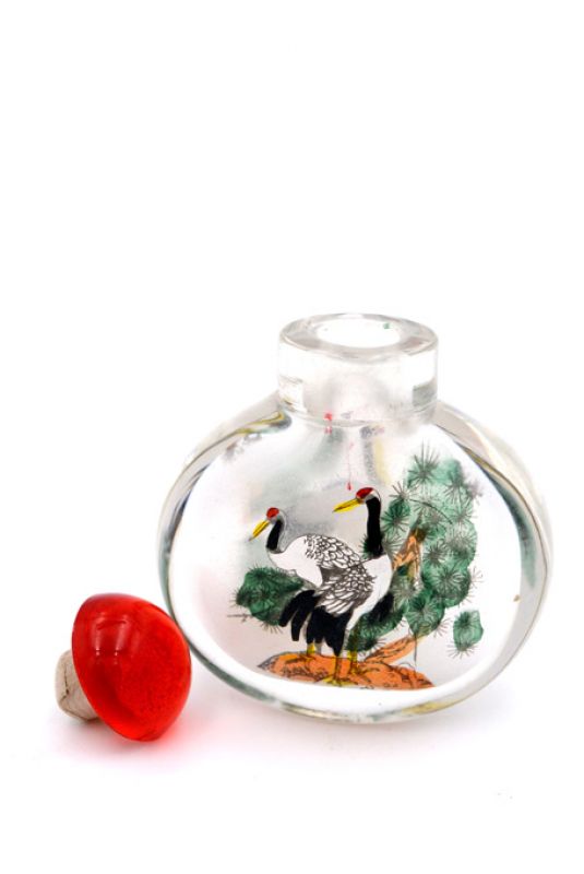Small Glass Snuff Bottle - Chinese Arist - Common crane 4