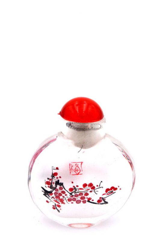 Small Glass Snuff Bottle - Chinese Arist - Japanese cherry 1