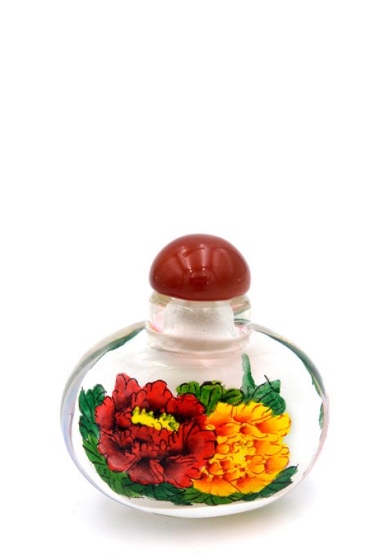 Small Glass Snuff Bottle - Chinese Arist - Peonies 1