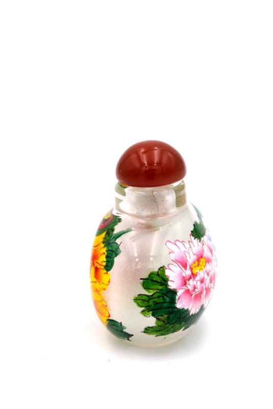 Small Glass Snuff Bottle - Chinese Arist - Peonies 2