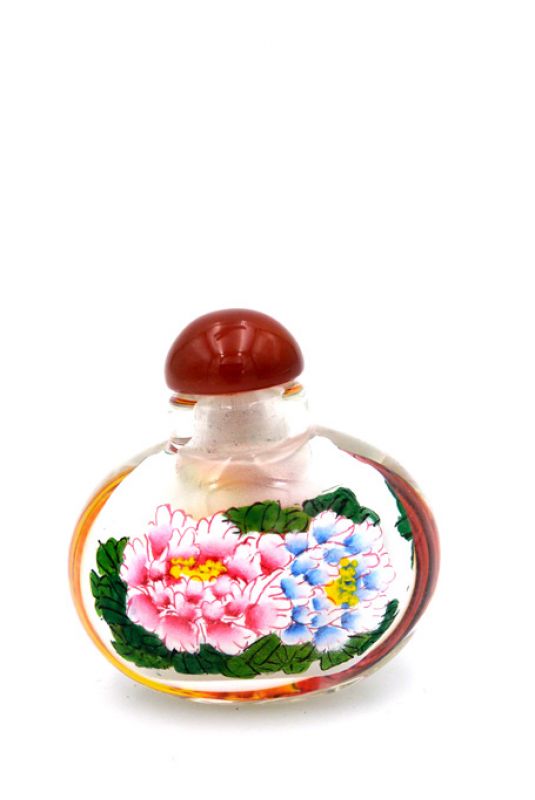 Small Glass Snuff Bottle - Chinese Arist - Peonies 3