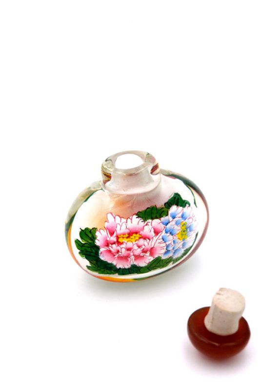 Small Glass Snuff Bottle - Chinese Arist - Peonies 4