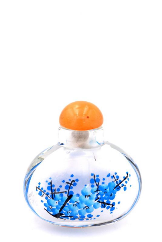 Small Glass Snuff Bottle - Chinese Arist - The blue cherry tree 1