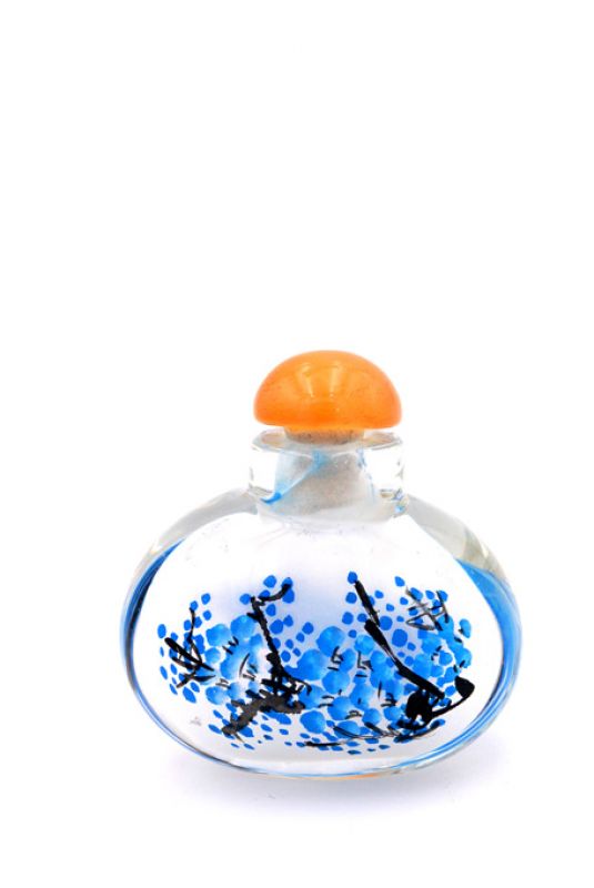 Small Glass Snuff Bottle - Chinese Arist - The blue cherry tree 3