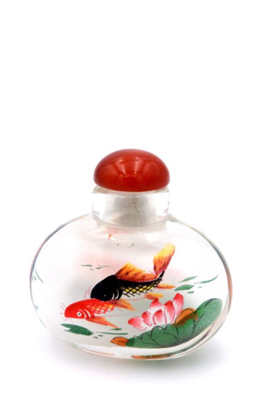 Small Glass Snuff Bottle - Chinese Arist - The Japanese carp 3