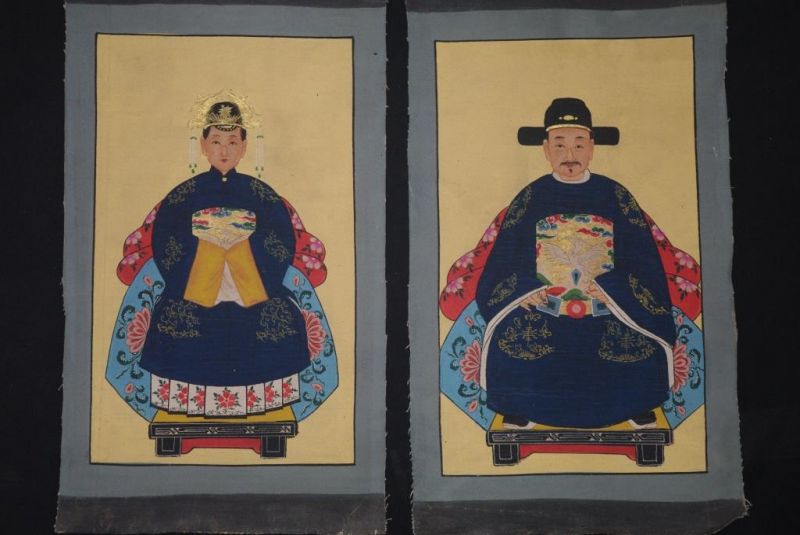 Small Ming Chinese ancestors couple Navy Blue 1