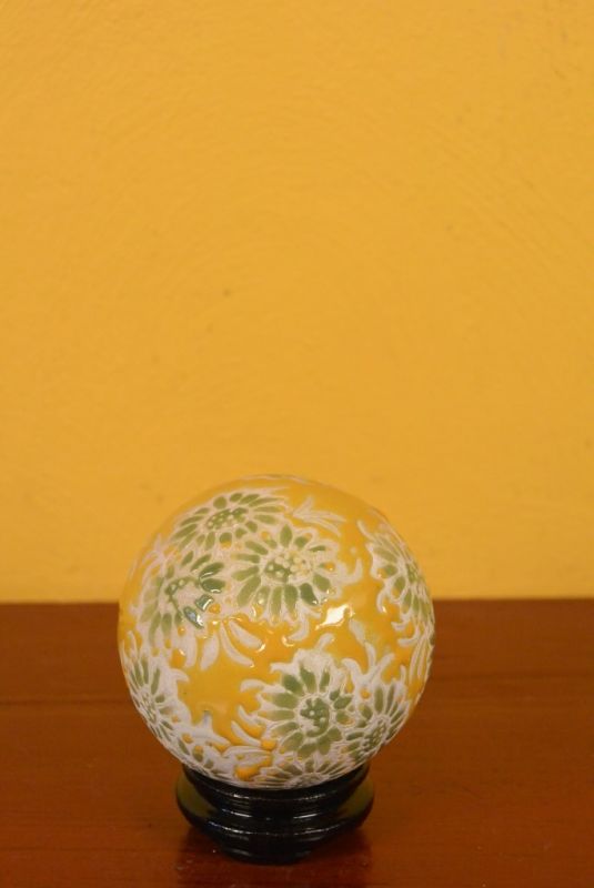 Small Porcelain Chinese Ball with Stand Yellow 1