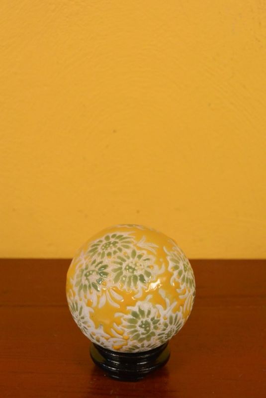 Small Porcelain Chinese Ball with Stand Yellow 2