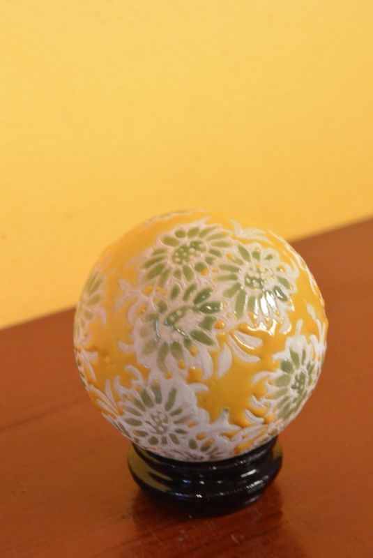 Small Porcelain Chinese Ball with Stand Yellow 4