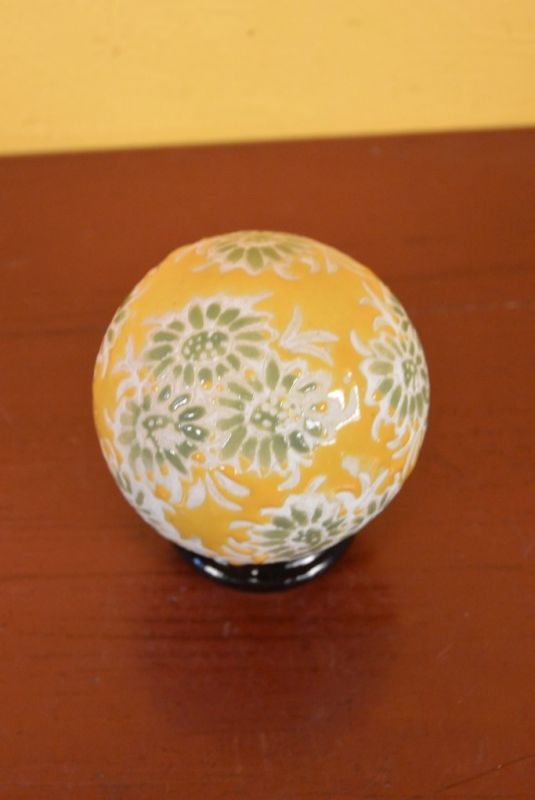 Small Porcelain Chinese Ball with Stand Yellow 5