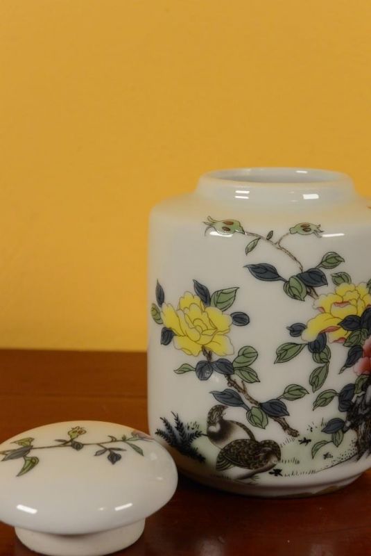 Small Porcelain Potiche - Colorful - Tree and flowers 4