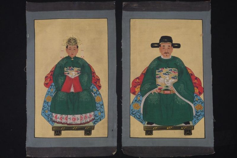 Small Qing Chinese ancestors couple Dark Green 1