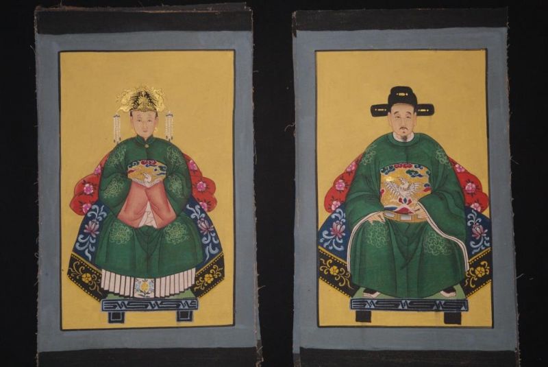 Small Qing Chinese ancestors couple Green 1