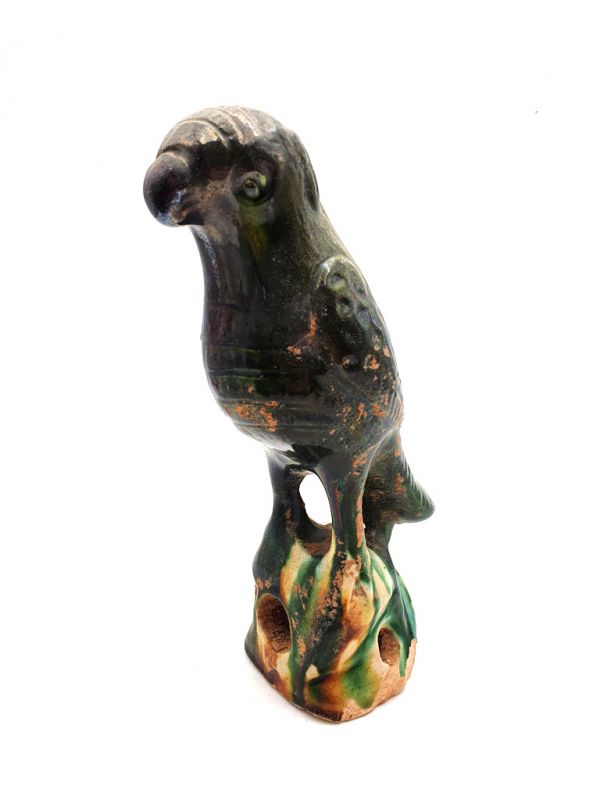 Small terracotta Parrot with green glaze 1