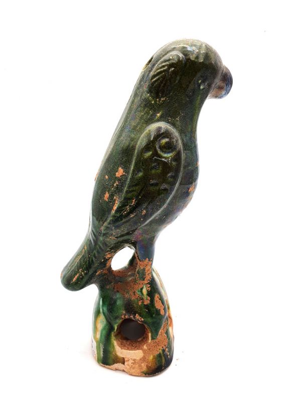 Small terracotta Parrot with green glaze 2