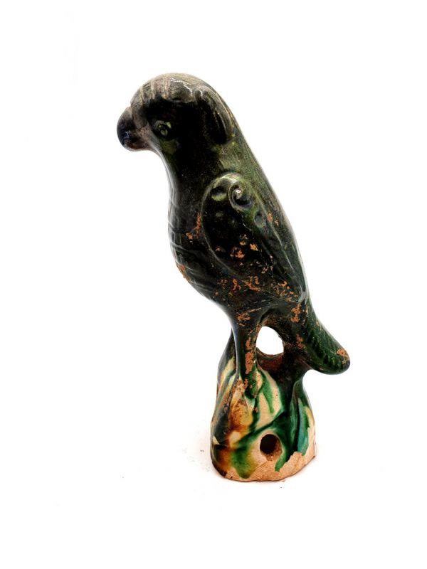 Small terracotta Parrot with green glaze 4