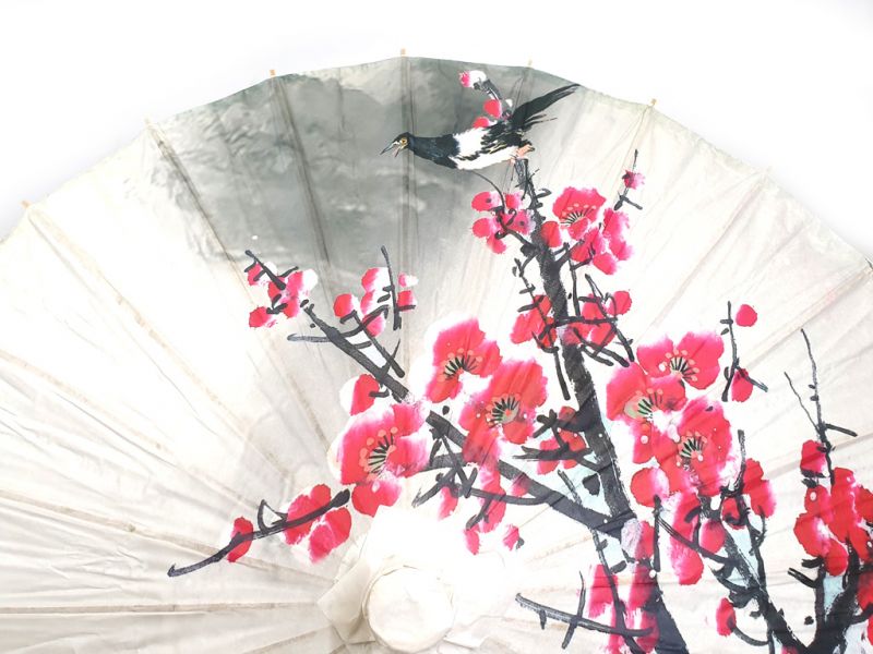Sombrilla China - Madera y Papel - Pájaros en la cereza 2