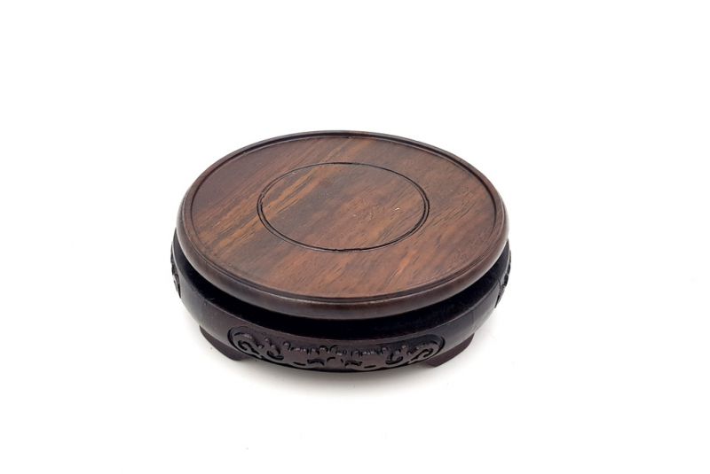 Soporte de madera redondo chino grabado 9,5cm 3